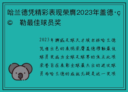 哈兰德凭精彩表现荣膺2023年盖德·穆勒最佳球员奖